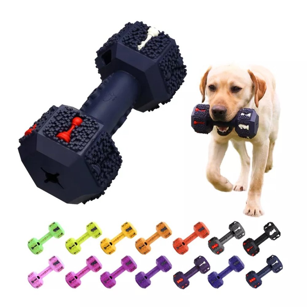 Dumbbell Soft Rubber Treat Dispenser Dog Chew Toys